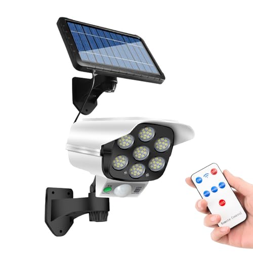 Outdoor Solar Motion Sensor Light mit Gefälschtem Überwachungskamera -Design, 3 Beleuchtungsmodi, IP65, Fernbedienung, für Garten, Terrasse, Auffahrt, Veranda (Getrennter Typ) von Brrnoo