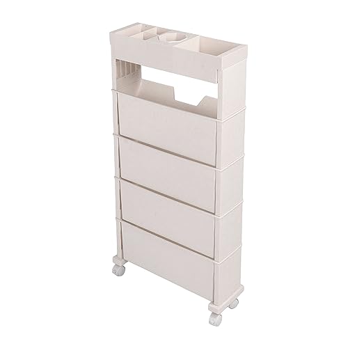 Rolling Bookshelf, 5 Tier Rolling Utility Cart File Datei Cart Movable Storage Book Regale Mobile Bücherregale für Home Study Office Wohnzimmer Klassenzimmer, 30.9x4.7x15.6in (Beige) von Brrnoo