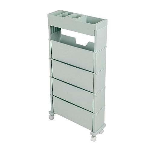 Rolling Bookshelf, 5 Tier Rolling Utility Cart File Datei Cart Movable Storage Book Regale Mobile Bücherregale für Home Study Office Wohnzimmer Klassenzimmer, 30.9x4.7x15.6in (Blue) von Brrnoo