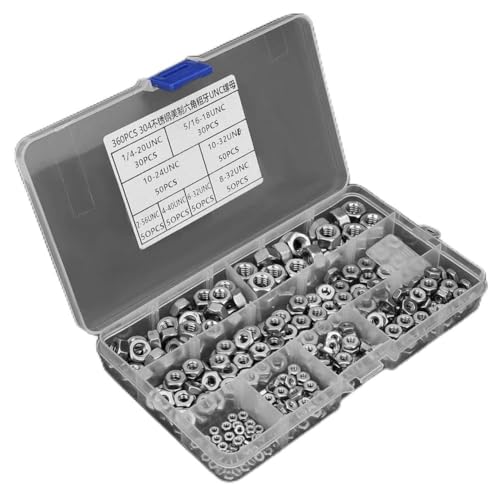 Sechskantmuttern Edelstahl - Hardware-Muttern UNC-Muttern, Amerikanisches System, Grobes Gewinde, 360 Stück, Befestigungselemente von Brrnoo
