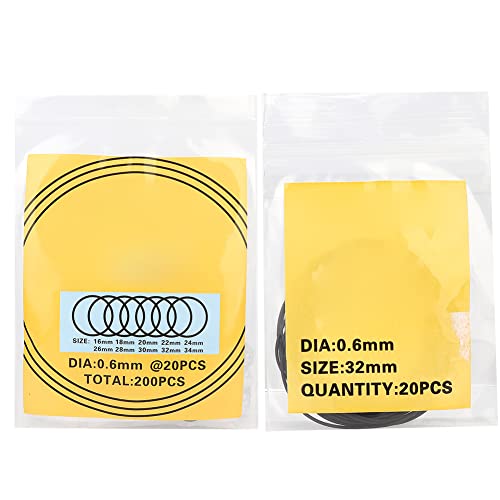 Uhrenrückseitendichtungen, 200 Stück O-Ring Wasserdichte Gummidichtungen Uhren-O-Ringe Dichtungen Uhrenrückseitendichtungen Reparaturwerkzeug Gummi-O-Ring-Sortiment-Kits(0,6 mm wasserdichter Ring) von Brrnoo