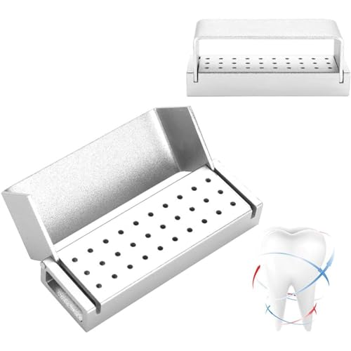 Zahndesinfektions-Bohrerhalter, Aluminium-Organizer mit Abdeckung, Autoklavierbar, Bohrer-Block Etui für 30 Löcher (Silber) von Brrnoo