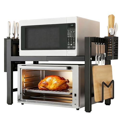 Brstheco Brsheco Mikrowellen Regal,Einzelboden Doppelboden küchenregal Eisen,Mikrowellenregal geeignet für Arbeitsplatte küche,Regal küche,Schwarz,Weiß (Schwarz, 2 stufiges) von Brstheco