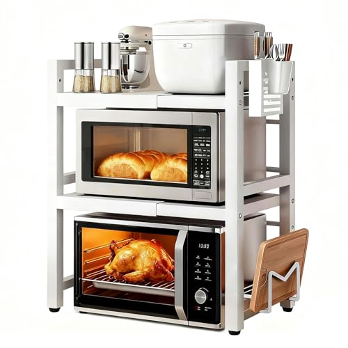 Brstheco Brsheco Mikrowellen Regal,Einzelboden Doppelboden küchenregal Eisen,Mikrowellenregal geeignet für Arbeitsplatte küche,Regal küche,Schwarz,Weiß (Weiß, 3 stufiges) von Brstheco