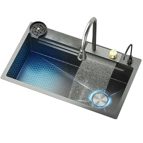 Brstheco Edelstahl-Küchenspüle – Integrierter Wasserhahn + Waschbechergerät, Seifenspender, Tischgesteuertem Ablauf, Klavier-Tasten, Smarten Digitalanzeige, Wasserfilterhahn (Spüle-3) von Brstheco