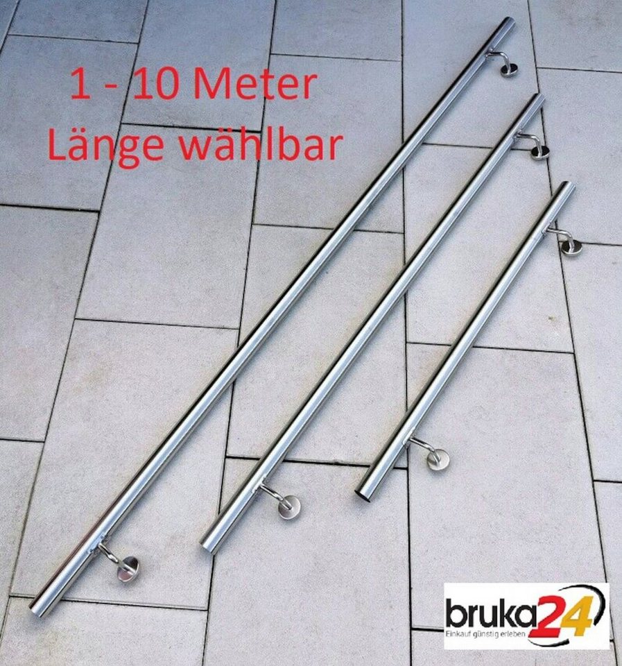 BruKa Handlauf Handlauf FLEXI V2A Edelstahl Wandhandlauf Geländer Treppe Stange Griff Brüstung 1 - 10 Meter länge wählbar, 100 cm Gesamtlänge von BruKa