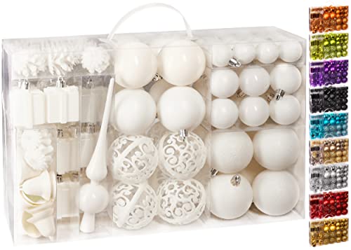 BRUBAKER 101-teiliges Set Weihnachtskugeln mit Baumspitze Creme Weiß Christbaumschmuck von BRUBAKER