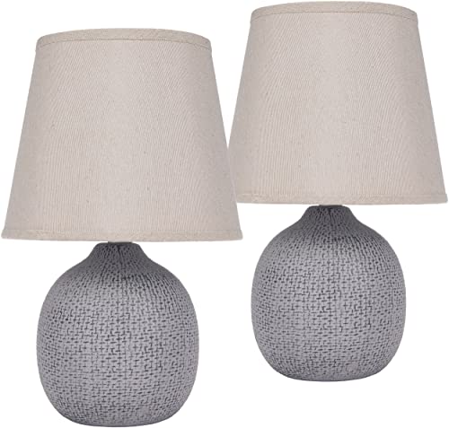 BRUBAKER 2er Set Tisch- oder Nachttischlampen - 28,5 cm - Braun/Beige- Keramik Lampenfüße mit Struktur - Leinen Schirme Beige von BRUBAKER