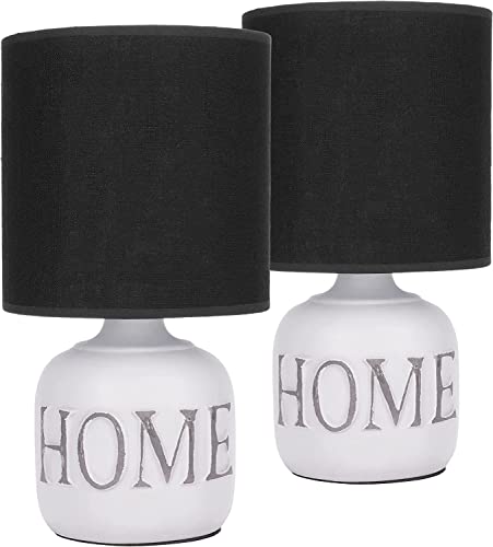 BRUBAKER 2er Set Tisch- oder Nachttischlampen Home - Tischleuchten mit Keramikfuß und Stoffschirm - 30,5 cm Höhe, Weiß Grau von BRUBAKER
