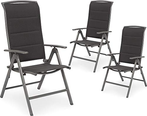 BRUBAKER 3er Set Gartenstühle Milano - Gepolsterte Klappstühle - 8-Fach verstellbare Rückenlehnen - Stühle aus Aluminium - Wetterfest - Silbergrau von BRUBAKER
