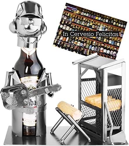 BRUBAKER Bier Flaschenhalter Baumfäller Metall Skulptur Geschenk mit Geschenkkarte von BRUBAKER