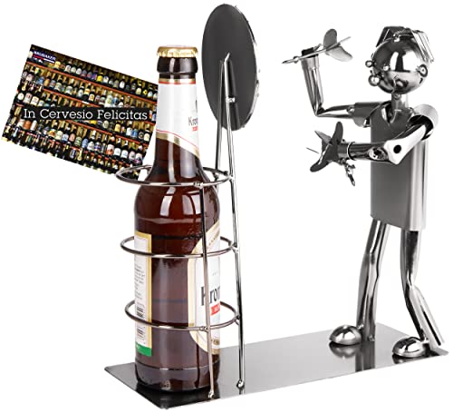 BRUBAKER Bierflaschenhalter Darts Meisterschaft - Metall Skulptur Flaschenständer Dartscheibe - Metallfigur Biergeschenk für Dartspieler und Darts Fans mit Grußkarte von BRUBAKER