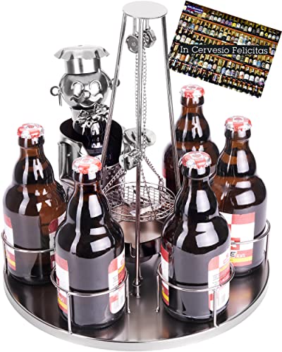 BRUBAKER Flaschenhalter Grillmeister mit Schwenkgrill Metall Skulptur mit Geschenkkarte von BRUBAKER