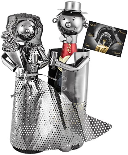BRUBAKER Flaschenhalter für Sekt oder Champagner - Hochzeitspaar Metall Skulptur mit Geschenkkarte von BRUBAKER