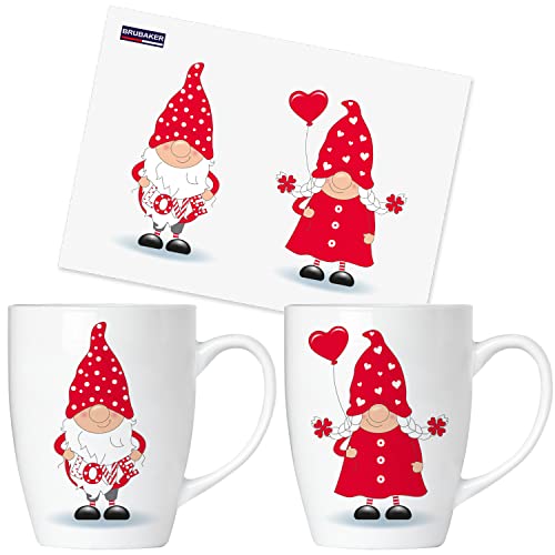 BRUBAKER Kaffeetassen Geschenkset - Verliebte Zwerge - 2x 300 ml Kaffeebecher Geschenk Hochzeitstag für Mama Papa Oma und Opa, Herz Liebe Tassen Set in Geschenkbox mit Grußkarte von BRUBAKER