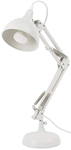 BRUBAKER Klassische Metall Schreibtischlampe Leselampe mit höhenverstellbarem Gelenk-Arm Weiß von BRUBAKER
