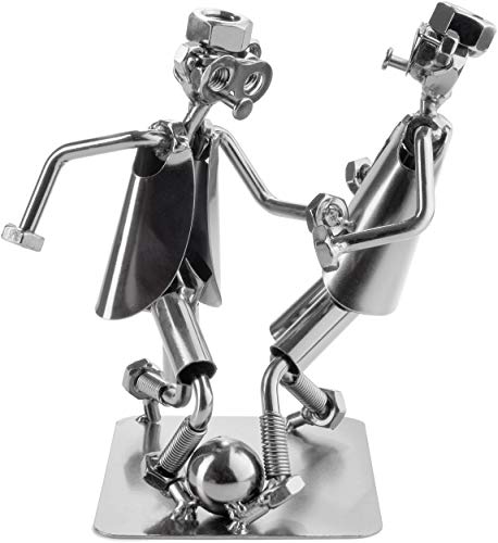 BRUBAKER Schraubenmännchen Fußball Zweikampf - Handarbeit Eisenfigur Metallmännchen Fußballspieler - Metallfigur Geschenkidee für Fußballer und Fußballerinnen von BRUBAKER