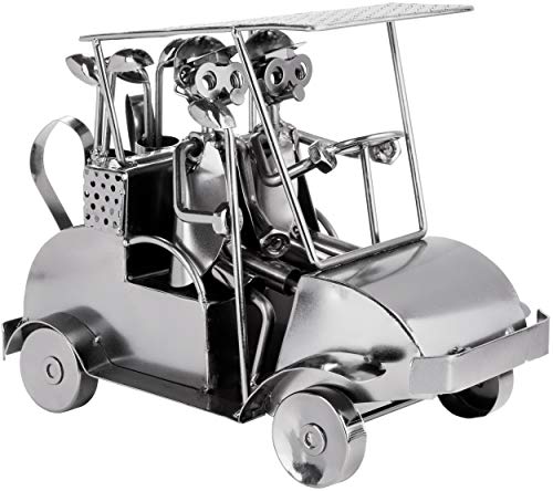 BRUBAKER Schraubenmännchen Golfcart - Handarbeit Eisenfigur Metallmännchen Golf - 24 cm Metallfigur Geschenkidee für Golfspieler und Golf Fans von BRUBAKER