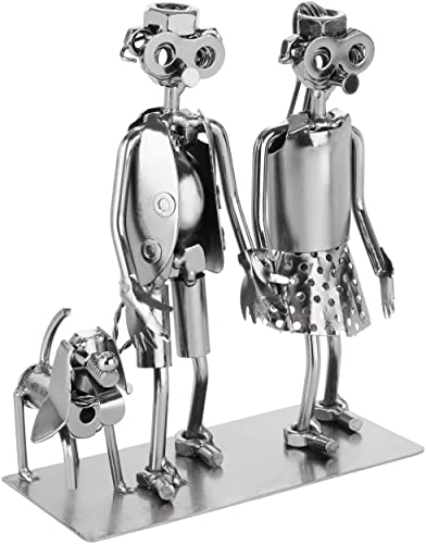 BRUBAKER Schraubenmännchen Liebespaar - Paar mit Hund - Eisenfigur Metallmännchen - Handarbeit Metallfigur Liebe - Silber Paar Geschenk für Hundebesitzer von BRUBAKER