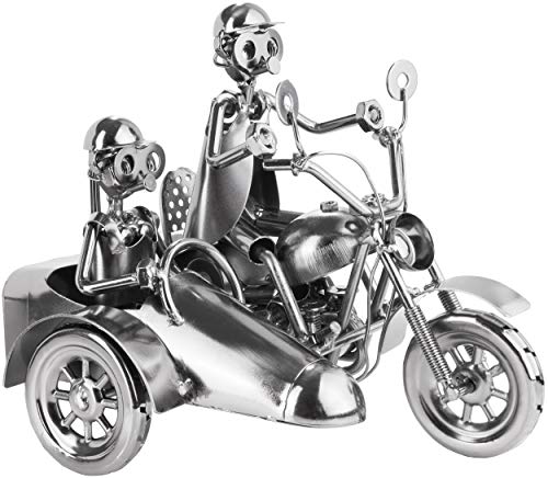 BRUBAKER Schraubenmännchen Motorrad mit Beiwagen - Handarbeit Eisenfigur Metallmännchen - 23 cm Metallfigur Geschenk für Motorradfahrer und Motorradfans von BRUBAKER