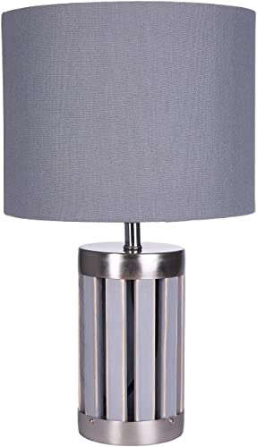 BRUBAKER Tisch- oder Nachttischlampe - 33 cm Höhe - Fuß aus Holz/Metall Grau - Textilschirm Grau von BRUBAKER