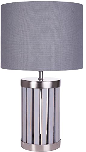 BRUBAKER Tisch- oder Nachttischlampe - 41 cm Höhe - Fuß aus Holz/Metall Grau - Textilschirm Grau von BRUBAKER