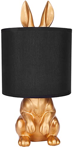 BRUBAKER Tisch- oder Nachttischlampe Goldener Hase - Tischleuchte mit Keramikfuß und Stoffschirm - 42 cm Höhe, Schwarz Gold von BRUBAKER