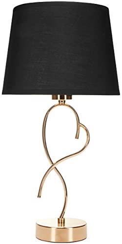 BRUBAKER Tisch- oder Nachttischlampe Herz Schwung - kurvige Tischleuchte aus Metall - 49 cm Höhe, Gold Schwarz von BRUBAKER