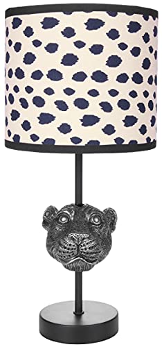 BRUBAKER Tisch- oder Nachttischlampe Leopard - Tischleuchte mit Polyresin Fuß und Stoffschirm - 40 cm Höhe, Schwarz Beige gepunktet von BRUBAKER