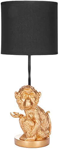 BRUBAKER Tisch- oder Nachttischlampe kleines Äffchen - Affe Tischleuchte mit Keramikfuß und Stoffschirm - 52 cm Höhe, Gold Schwarz von BRUBAKER
