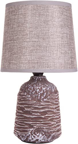 BRUBAKER Tischlampe Nachttischlampe - 27,5 cm - Grau Braun - Keramik Lampenfuß mit Strukur - Leinen Schirm Grau von BRUBAKER
