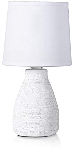 BRUBAKER Tischlampe Nachttischlampe - 28 cm - Weiß - Keramik Lampenfuß - Baumwoll Schirm - Landhaus Shabby Chic von BRUBAKER