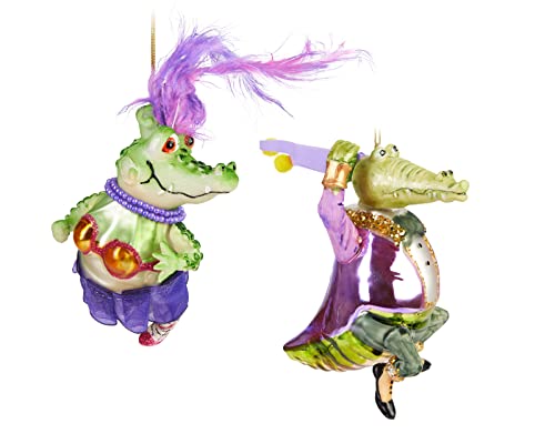 BRUBAKER Weihnachtskugel Set Krokodil Paar Lady und Gentleman - Handbemalte Baumkugeln Vornehmes Tanzpaar - Christbaumschmuck aus Glas - Baumschmuck Alligator Tiere Lustig - 2-teilig BRUBAKER Weihnachtskugel Set Krokodil Paar Lady und Gentleman - Handbemalte Baumkugeln Vornehmes Tanzpaar - Christbaumschmuck aus Glas - Baumschmuck Alligator Tiere Lustig - 2-teilig von BRUBAKER