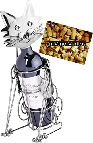 BRUBAKER Weinflaschenhalter Katze Flaschenständer Deko-Objekt Metall mit Grußkarte für Weingeschenk von BRUBAKER