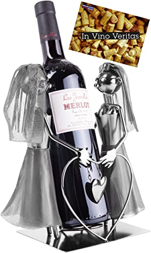 BRUBAKER Weinflaschenhalter Frauen Hochzeitspaar Frau + Frau Brautpaar Deko-Objekt Metall mit Grußkarte für Hochzeitsgeschenk von BRUBAKER