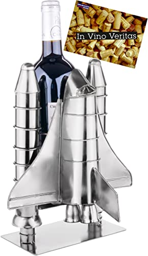 BRUBAKER Weinflaschenhalter Raketenstart - Space Shuttle Metall Skulptur Flaschenständer Rakete Raumfähre - Silber Metallfigur Weingeschenk für Raumfahrt und Weltall Fans mit Grußkarte von BRUBAKER