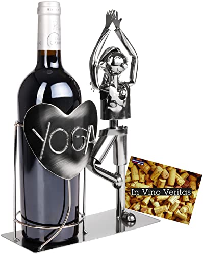BRUBAKER Weinflaschenhalter Yoga - Metall Skulptur Flaschenständer Sport - Metallfigur Weingeschenk für Yogi und Yoga Begeisterte - mit Grußkarte von BRUBAKER