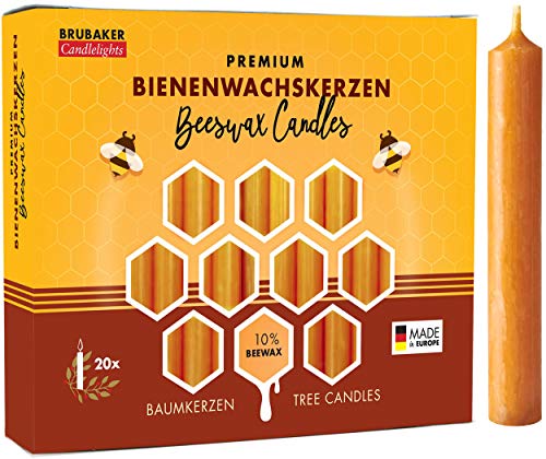 BRUBAKER 100er Pack Baumkerzen 10% Bienenwachs Weihnachtskerzen Pyramidenkerzen Christbaumkerzen Honig-Gelb von BRUBAKER