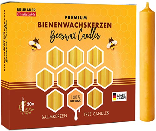 BRUBAKER 100er Pack Baumkerzen 100% Bienenwachs Weihnachtskerzen Pyramidenkerzen Christbaumkerzen Honig-Gelb von BRUBAKER