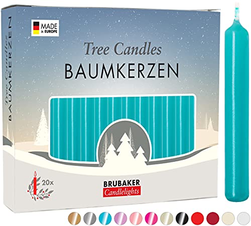 BRUBAKER 100er Pack Baumkerzen Wachs - Weihnachtskerzen Pyramidenkerzen Christbaumkerzen - Türkis von BRUBAKER