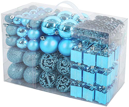 BRUBAKER 101-teiliges Premium Weihnachtskugel Set mit Baumspitze Blau - Funkelnde Christbaumkugeln für den Weihnachtsbaum von BRUBAKER