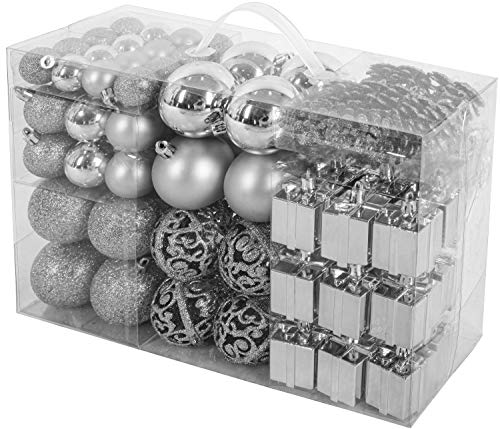 BRUBAKER 101-teiliges Premium Weihnachtskugel Set mit Baumspitze Silber - Funkelnde Christbaumkugeln für den Weihnachtsbaum von BRUBAKER