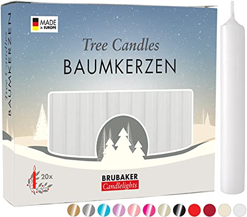 BRUBAKER 20er Pack Baumkerzen Wachs - Weihnachtskerzen Pyramidenkerzen Christbaumkerzen - Weiß von BRUBAKER