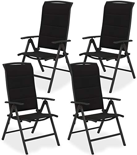 BRUBAKER 4er Set Gartenstühle Milano - Gepolsterte Klappstühle - 8-Fach verstellbare Rückenlehnen - Stühle aus Aluminium - Wetterfest - Anthrazit von BRUBAKER