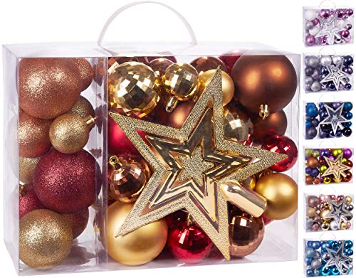 BRUBAKER 50-teiliges Set Weihnachtskugeln mit Baumspitze - Christbaumschmuck aus Kunststoff in Rot Gold Braun BRUBAKER 50-teiliges Set Weihnachtskugeln mit Baumspitze - Christbaumschmuck aus Kunststoff in Rot Gold Braun von BRUBAKER