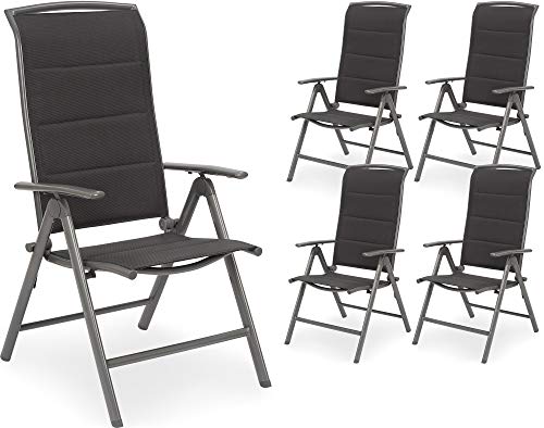 BRUBAKER 5er Set Gartenstühle Milano - Gepolsterte Klappstühle - 8-Fach verstellbare Rückenlehnen - Stühle aus Aluminium - Wetterfest - Silbergrau von BRUBAKER
