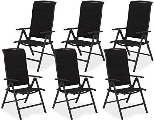 BRUBAKER 6er Set Gartenstühle Milano - Gepolsterte Klappstühle - 8-Fach verstellbare Rückenlehnen - Stühle aus Aluminium - Wetterfest - Anthrazit von BRUBAKER