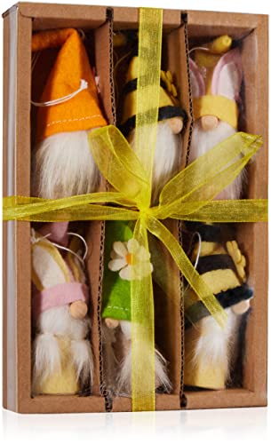 BRUBAKER 6er Set Osteranhänger Gnom aus Holz und Strick - Lustige Dekoanhänger Zwerge mit Bart - Bunte Osterhasen und Blumen Frühlingsdekoration Osterdeko - ca. 10 cm Osterschmuck in Geschenkbox von BRUBAKER