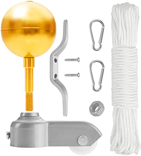 BRUBAKER Fahnenmast Reparaturset - Zubehör Set inkl. Kugel Spitze Gold, Seil, Karabiner, Klampe, Topper aus Aluminium mit Seilrolle, Schrauben + Mutter - Ersatzteile Flaggenmast von BRUBAKER