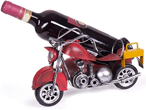 BRUBAKER Flaschenhalter Motorrad mit Beiwagen Rot - Vintage Weinflaschenhalter aus Metall Chopper - handbemalte Skulptur mit Geschenkkarte von BRUBAKER